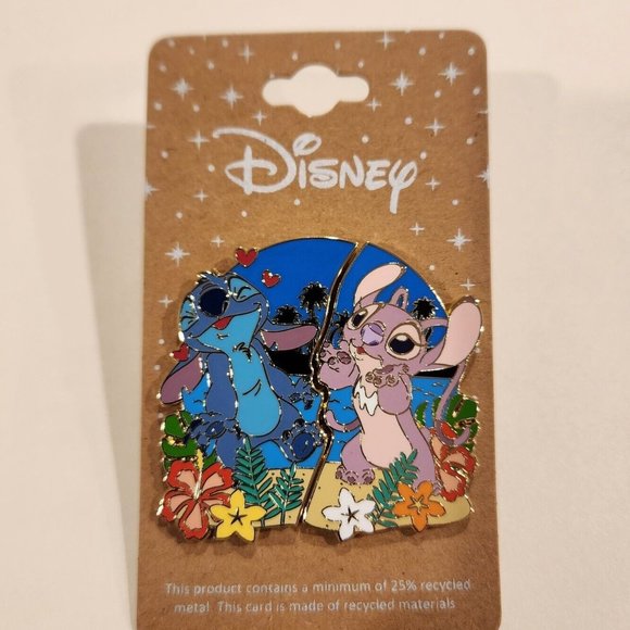 Disney Lilo & Stitch Angel & Stitch Beach Couples Kiss Hearts Pin Set of 2 NEW - Picture 2 of 12